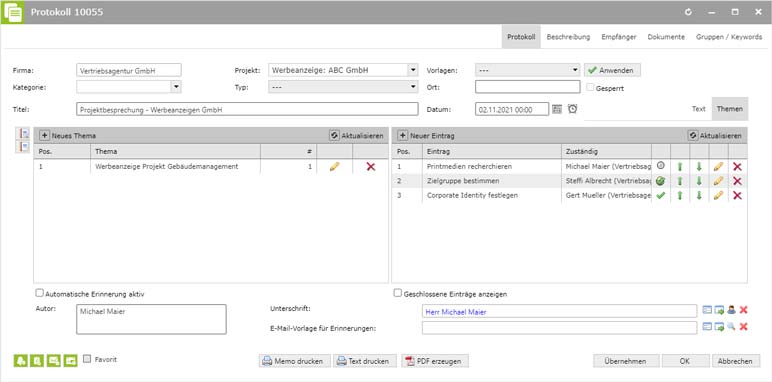 Protokolle und Checklisten anfertigen